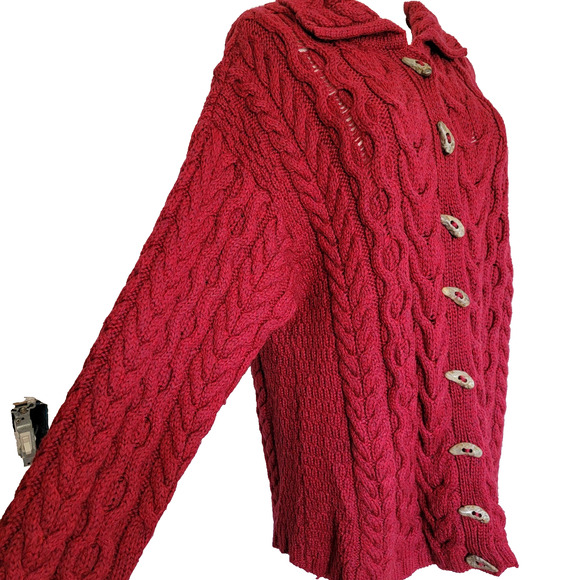 Claouknit Merino Wool Red Cardigan VTG Heavy Knit Made Ireland S Hand Finished - Picture 3 of 9